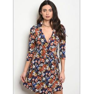 Navy and rust floral dress